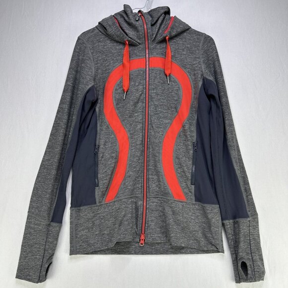 Lululemon Women’s Stride Jacket II Hoodie Full-Zip Size 6 Grey Red Activewear - Picture 1 of 9